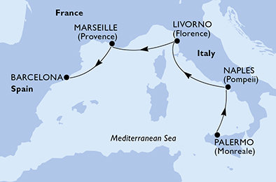 Itálie, Francie, Španělsko z Palerma na lodi MSC Seaside