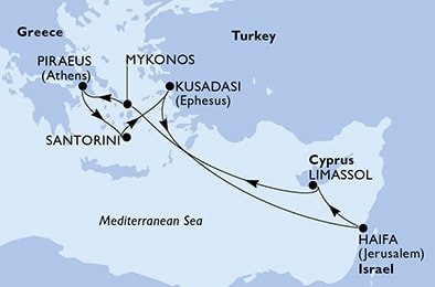 Kypr, Řecko, Turecko, Izrael z Lemesosu na lodi MSC Orchestra