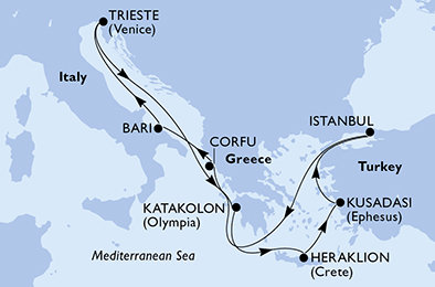 Turecko, Řecko, Itálie z Istanbulu na lodi MSC Splendida