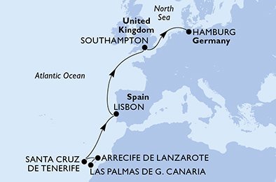 Španělsko, Portugalsko, Velká Británie, Německo z Las Palmas na lodi MSC Euribia