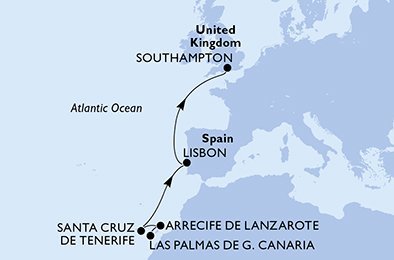 Španělsko, Portugalsko, Velká Británie z Las Palmas na lodi MSC Euribia