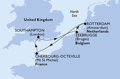 Velká Británie, Belgie, Nizozemsko, Francie ze Southamptonu na lodi MSC Virtuosa