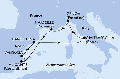 Itálie, Francie, Španělsko z Janova na lodi MSC Magnifica