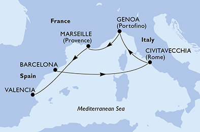 Španělsko, Itálie, Francie z Barcelony na lodi MSC Musica Španělsko, Itálie, Francie z Barcelony na lodi MSC Musica