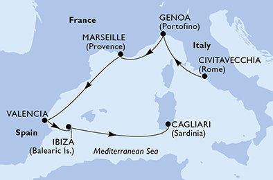 Itálie, Francie, Španělsko z Civitavecchia na lodi MSC Musica