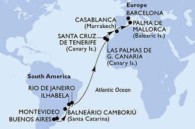 Uruguay, Argentina, Brazílie, Španělsko, Maroko z Montevidea na lodi MSC Fantasia