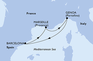 Španělsko, Francie, Itálie z Barcelony na lodi MSC Seaview