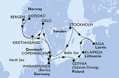 Dánsko, Německo, Polsko, Litva, Lotyšsko, Švédsko, Norsko z Kodaně na lodi MSC Magnifica