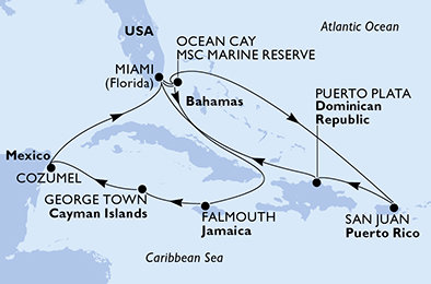 USA, Bahamy, Dominikánská republika, Jamajka, Kajmanské ostrovy, Mexiko z Miami na lodi MSC Seaside