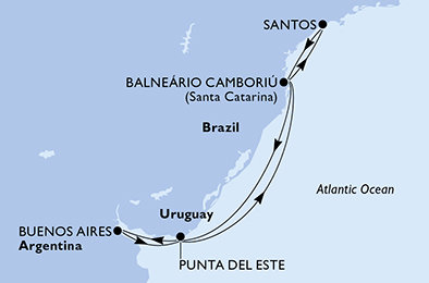 Argentina, Uruguay, Brazílie z Buenos Aires na lodi MSC Preziosa