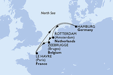 Francie, Německo, Nizozemsko, Belgie z Le Havru na lodi MSC Preziosa