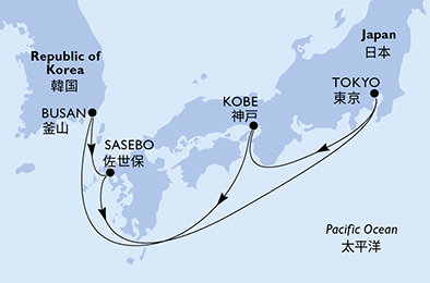 Japonsko, Jižní Korea z Tokia na lodi MSC Bellissima