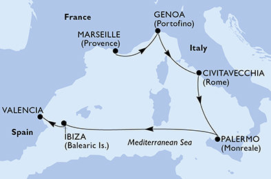 Francie, Itálie, Španělsko z Marseille na lodi MSC Grandiosa