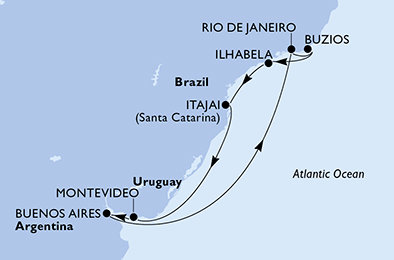 Uruguay, Argentina, Brazílie z Montevidea na lodi MSC Fantasia