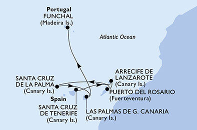 Španělsko, Portugalsko z Tenerife na lodi MSC Musica