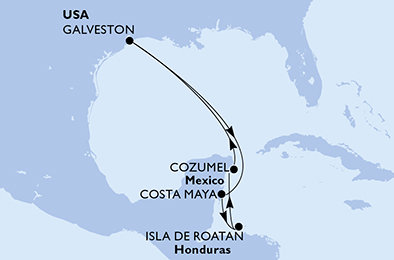 USA, Mexiko, Honduras z Galvestonu na lodi MSC Seascape