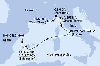 Francie, Itálie, Španělsko z Cannes na lodi MSC Seaview
