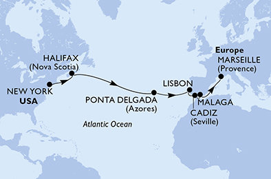 USA, , Kanada, Portugalsko, Španělsko, Francie z New Yorku na lodi MSC Meraviglia