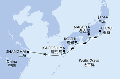 Japonsko, Čína z Tokia na lodi MSC Bellissima Japonsko, Čína z Tokia na lodi MSC Bellissima