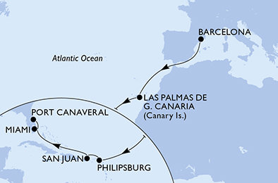 Španělsko, Svatý Martin, USA z Barcelony na lodi MSC Grandiosa Španělsko, Svatý Martin, USA z Barcelony na lodi MSC Grandiosa