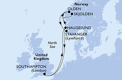 Velká Británie, Norsko ze Southamptonu na lodi MSC Meraviglia
