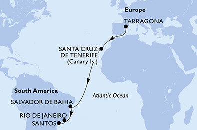 Španělsko, Brazílie z Tarragony na lodi MSC Divina Španělsko, Brazílie z Tarragony na lodi MSC Divina