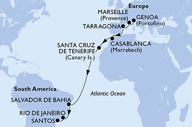 Itálie, Francie, Španělsko, Maroko, Brazílie z Janova na lodi MSC Musica Itálie, Francie, Španělsko, Maroko, Brazílie z Janova na lodi MSC Musica
