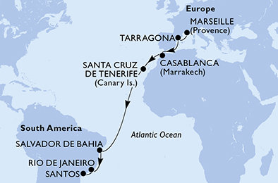 Francie, Španělsko, Maroko, Brazílie z Marseille na lodi MSC Musica Francie, Španělsko, Maroko, Brazílie z Marseille na lodi MSC Musica