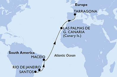 Brazílie, Španělsko ze Santosu na lodi MSC Musica