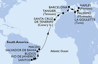 Brazílie, Španělsko, Maroko, Tunisko, Itálie ze Santosu na lodi MSC Virtuosa Brazílie, Španělsko, Maroko, Tunisko, Itálie ze Santosu na lodi MSC Virtuosa