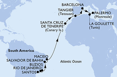 Brazílie, Španělsko, Maroko, Tunisko, Itálie ze Santosu na lodi MSC Virtuosa Brazílie, Španělsko, Maroko, Tunisko, Itálie ze Santosu na lodi MSC Virtuosa