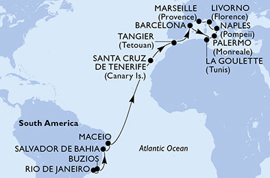 Brazílie, Španělsko, Maroko, Tunisko, Itálie, Francie z Rio de Janeira na lodi MSC Virtuosa Brazílie, Španělsko, Maroko, Tunisko, Itálie, Francie z Rio de Janeira na lodi MSC Virtuosa