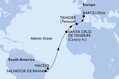 Brazílie, Španělsko, Maroko ze Salvadoru na lodi MSC Virtuosa Brazílie, Španělsko, Maroko ze Salvadoru na lodi MSC Virtuosa