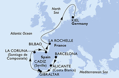 Španělsko, Velká Británie, Francie, Německo z Barcelony na lodi MSC Euribia Španělsko, Velká Británie, Francie, Německo z Barcelony na lodi MSC Euribia