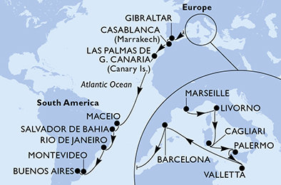 Francie, Itálie, Malta, Španělsko, Velká Británie, Maroko, Brazílie, Uruguay, Argentina z Marseille na lodi MSC Splendida Francie, Itálie, Malta, Španělsko, Velká Británie, Maroko, Brazílie, Uruguay, Argentina z Marseille na lodi MSC Splendida