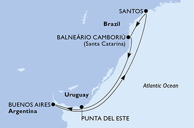 Brazílie, Uruguay, Argentina ze Santosu na lodi MSC Divina Brazílie, Uruguay, Argentina ze Santosu na lodi MSC Divina