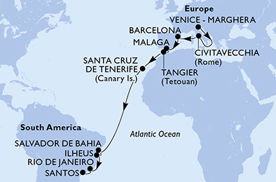 Itálie, Španělsko, Maroko, Brazílie z Marghery na lodi MSC Lirica Itálie, Španělsko, Maroko, Brazílie z Marghery na lodi MSC Lirica