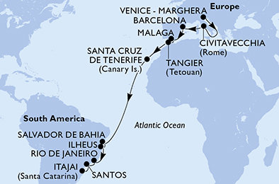 Itálie, Španělsko, Maroko, Brazílie z Marghery na lodi MSC Lirica