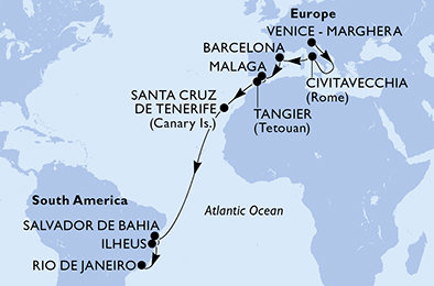 Itálie, Španělsko, Maroko, Brazílie z Marghery na lodi MSC Lirica Itálie, Španělsko, Maroko, Brazílie z Marghery na lodi MSC Lirica