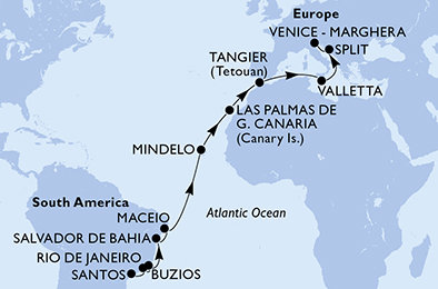 Brazílie, Kapverdy, Španělsko, Maroko, Malta, Chorvatsko, Itálie ze Santosu na lodi MSC Lirica Brazílie, Kapverdy, Španělsko, Maroko, Malta, Chorvatsko, Itálie ze Santosu na lodi MSC Lirica