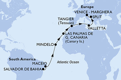 Brazílie, Kapverdy, Španělsko, Maroko, Malta, Chorvatsko, Itálie ze Salvadoru na lodi MSC Lirica Brazílie, Kapverdy, Španělsko, Maroko, Malta, Chorvatsko, Itálie ze Salvadoru na lodi MSC Lirica