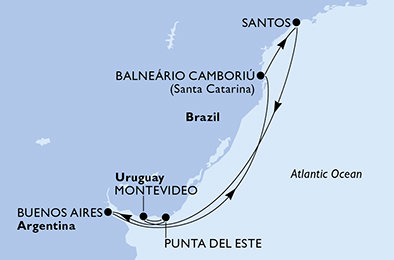 Brazílie, Uruguay, Argentina ze Santosu na lodi MSC Musica Brazílie, Uruguay, Argentina ze Santosu na lodi MSC Musica