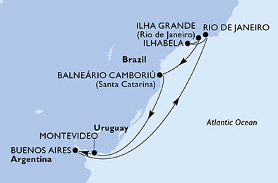 Uruguay, Argentina, Brazílie z Montevidea na lodi MSC Splendida