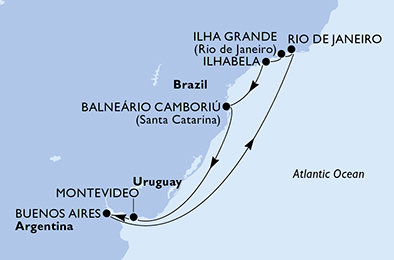 Uruguay, Argentina, Brazílie z Montevidea na lodi MSC Splendida