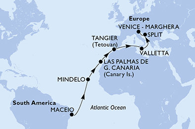 Brazílie, Kapverdy, Španělsko, Maroko, Malta, Chorvatsko, Itálie z Maceia na lodi MSC Lirica Brazílie, Kapverdy, Španělsko, Maroko, Malta, Chorvatsko, Itálie z Maceia na lodi MSC Lirica
