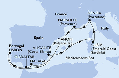 Španělsko, Velká Británie, Portugalsko, Itálie, Francie z Málagy na lodi MSC Opera Španělsko, Velká Británie, Portugalsko, Itálie, Francie z Málagy na lodi MSC Opera