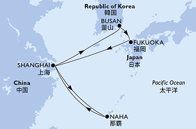 Čína, Jižní Korea, Japonsko ze Šanghaje na lodi MSC Bellissima
