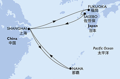 Čína, Japonsko ze Šanghaje na lodi MSC Bellissima