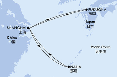 Čína, Japonsko ze Šanghaje na lodi MSC Bellissima