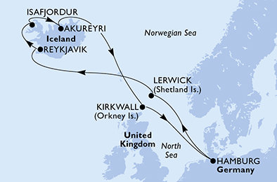 Germany, United Kingdom, Iceland from Hamburg na lodi MSC Preziosa